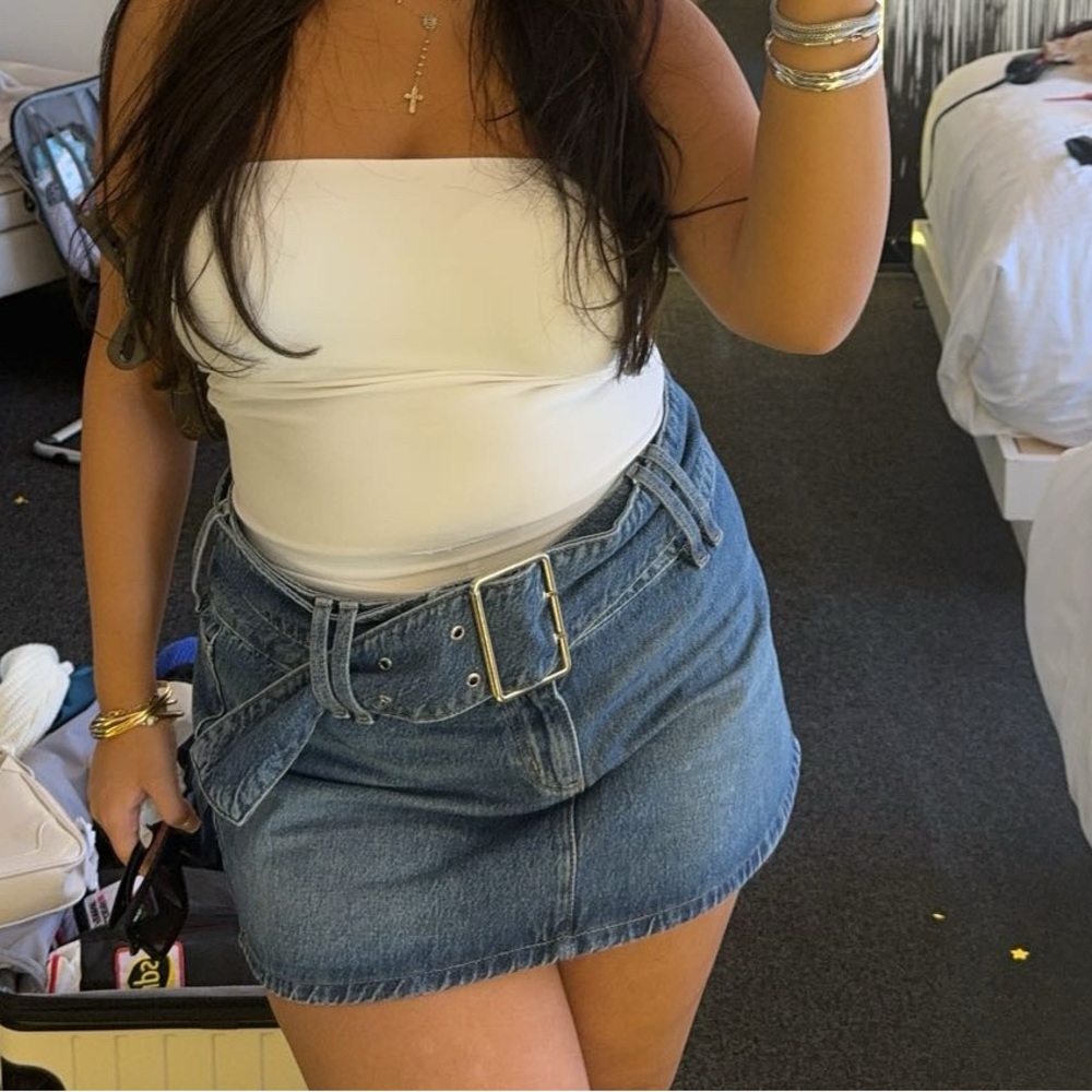 Garage Light Blue Belted Mini Skirt